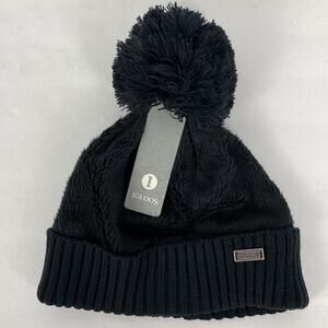 Igloos Ski Hat Blue Fleece Rib Knit Brim Fluffy Pom Pom Ladies One Size